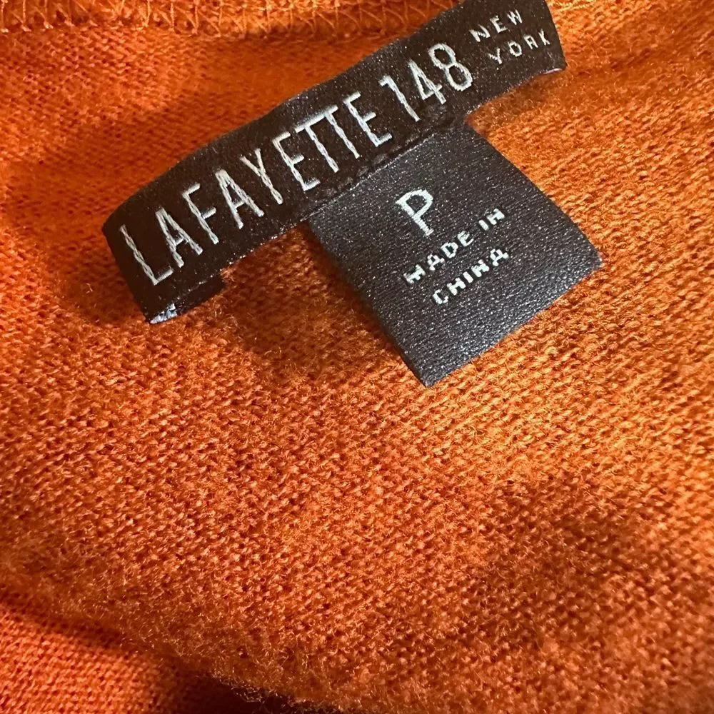 LAFAYETTE 148 Women's Asymmetric Button Wool Cardigan Sweater Orange Size Petite